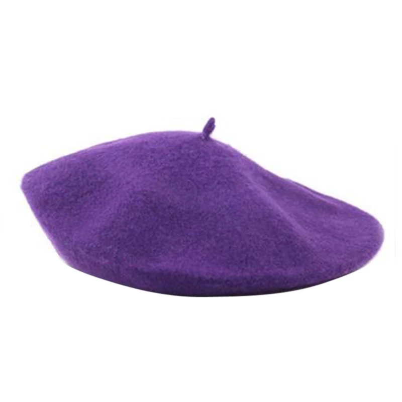 NIBESSER, теплая шерстяная зимняя шапка, одноцветная, женская, для девочек, берет, женский, французский, черный, белый, серый, розовый, Boinas De Mujer - Цвет: Purple