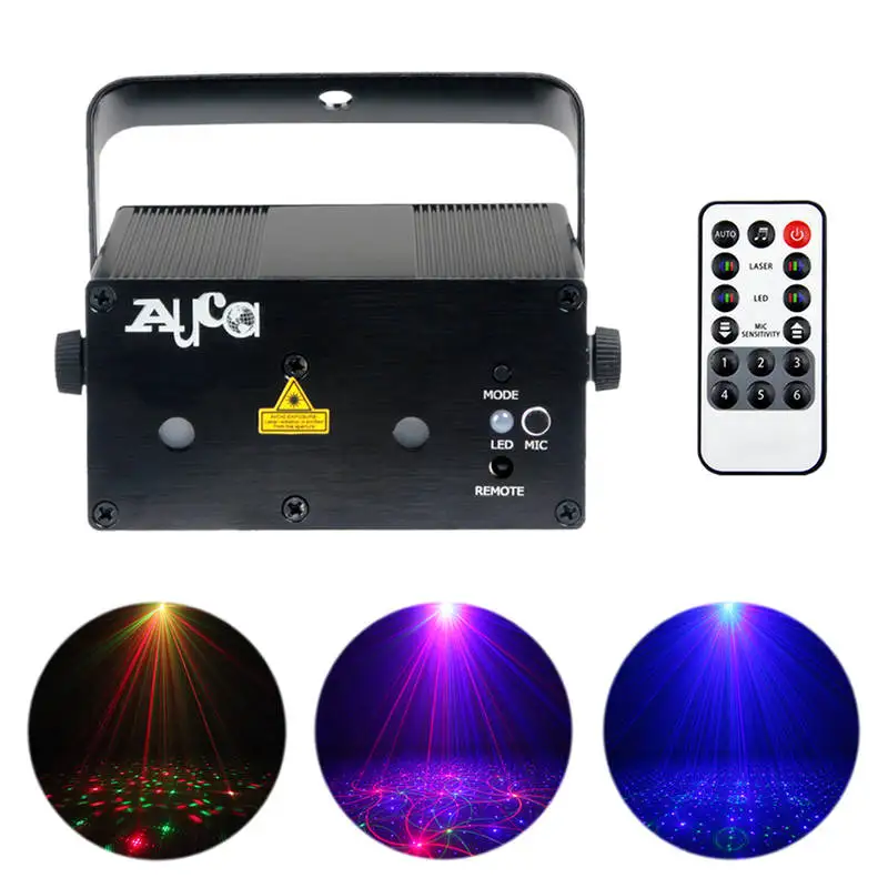 

AUCD Mini Remote Blue Big Patterns RGB Laser Projector 3W Blue LED Mixing Effect DJ Show Home Party Stage Lighting L12B-RGB300