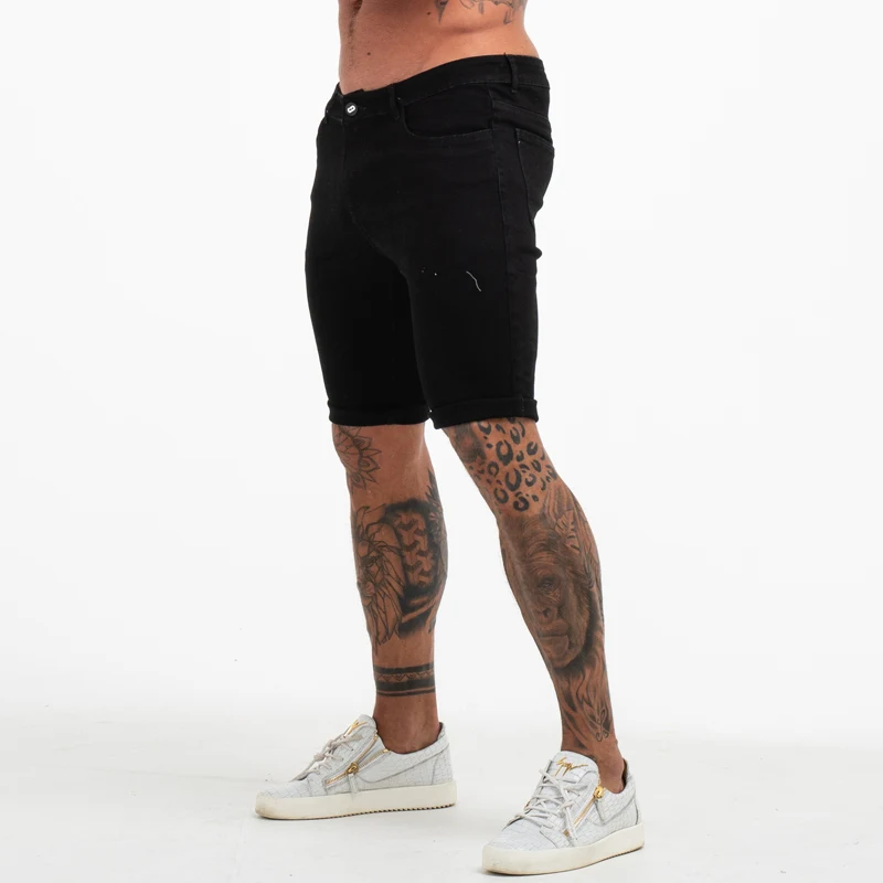 GINGTTO Mens Skinny Shorts Black Short Jeans Homme High ...