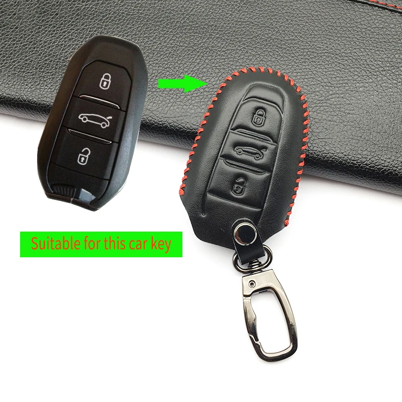 Classic Design 100 Leather Car Key Case Cover For Peugeot 107 207 307 407 308 607
