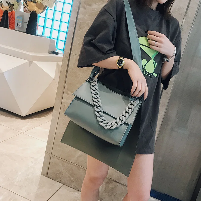 

Simple solid color C chain K single shoulder diagonal personality trend handbags designer bags famous brand women bags 2019