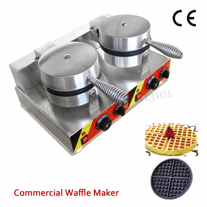 

Electric Double Heads Commercial Waffle Maker Classic Non-stick Waffle Baker Easy Operation with thermostat and timer