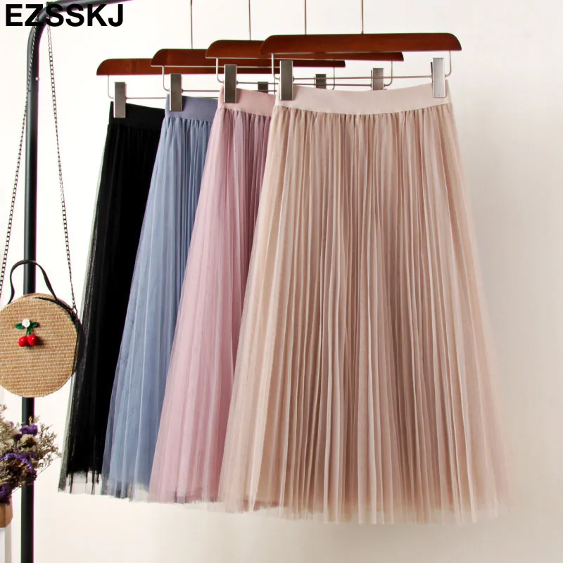 Тюлевая юбка s Для женщин s миди плиссированная юбка черный розовый Женская юбка из тюля 2019 корейские демисезонные эластичные Высокая талия сетки юбка пачка-in Юбки from Женская одежда on Aliexpresscom  Alibaba Group