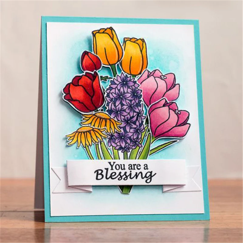 GJCrafts Flower Die Stamp Sets Blessing Stamp and Dies for Card Making