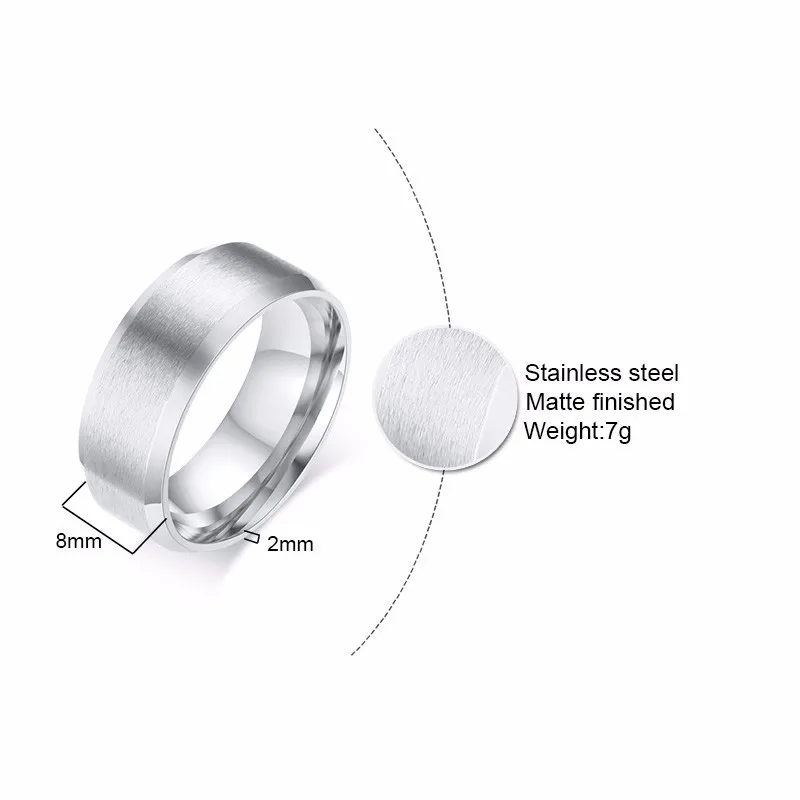 Разноцветное мужское обручальное кольцо серебристого цвета Матовый центр скошенный край кольца 8 мм мужские ювелирные изделия