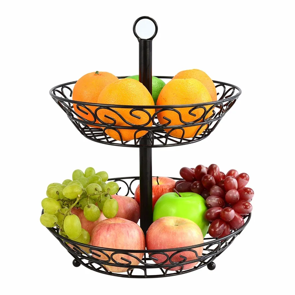 Fruit Basket 2 Tier Counter top Fruit Basket Stand holder for store vegetable,spice,bread in ...