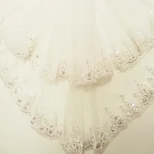 1 шт., бежевая кружевная свадебная вуаль с двойными блестками, кружевная кромка с гребнем, аксессуары для свадебного платья, QLY9415-2