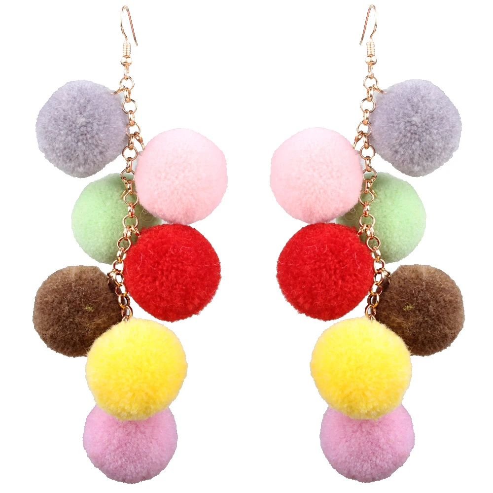 Claire Jin Cute Pompom Drop серьги-подвески ручной работы модные богемные украшения для