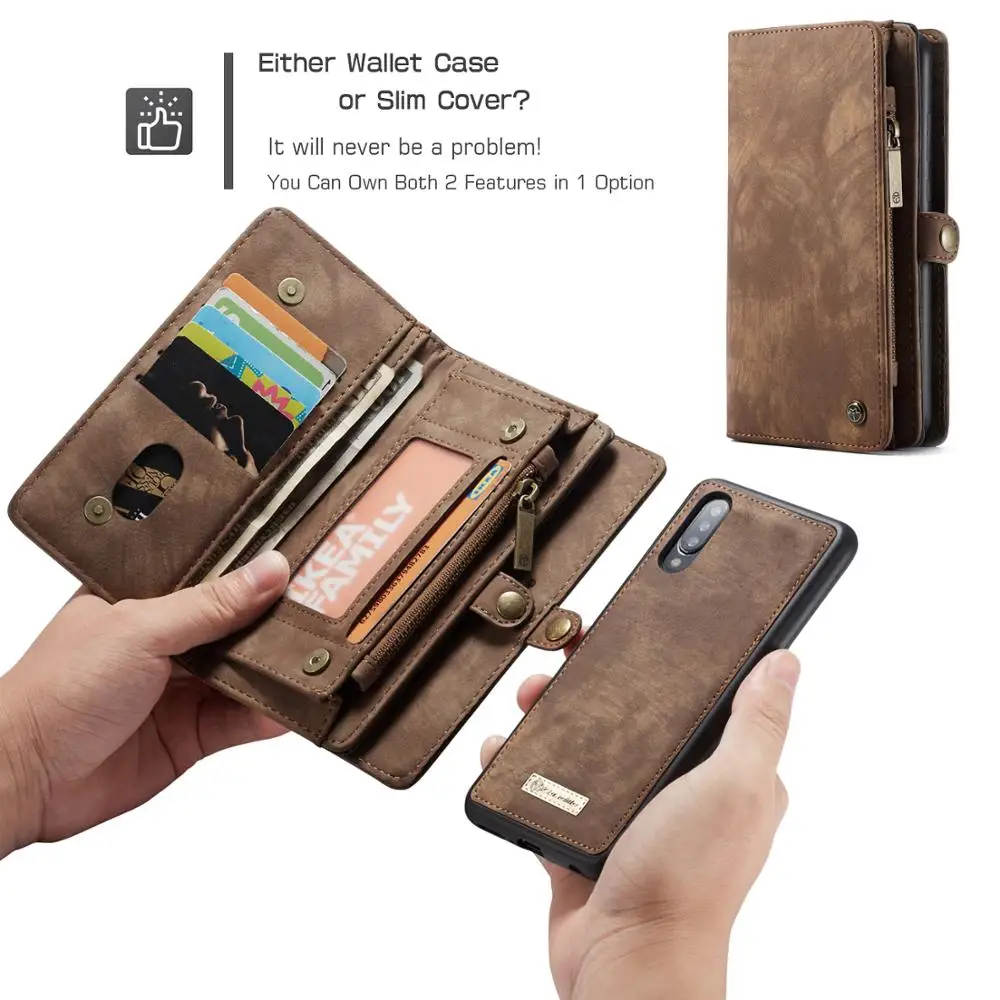 

CASEME For Samsung Galaxy A80 A70 A50 A40 Wallet Case Split Leather Zipper Bag Multi Slot Removable Magnet Flip Case For A30 A20