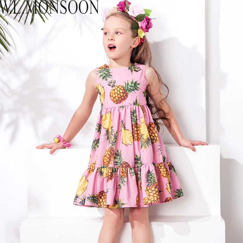 

W.L.MONSOON Girls Summer Dress Toddler Clothes Brand Children Party Dresses Pineapple Robe Fille Princess Dress Kids Costumes