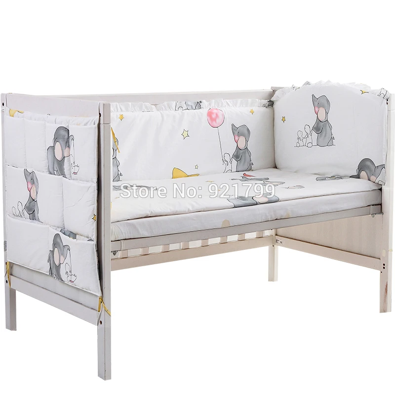 Cotton Cartoon Soft Baby Bedding Sets Gray Elephant Baby Crib bumper Include Pillow/ Bumpers/ Sheet/Quilt Cover Baby Bumpers