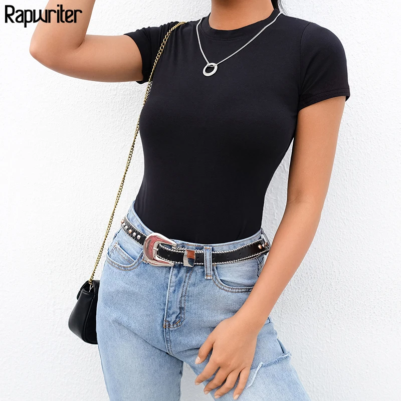 Rapwriter Skinny Solid Stretch One Piece Summer Bodysuit Women 2020 Stretch Slim O-Neck Short Sleeve Open Crotch Sexy body mujer Rapwriter Skinny Solid Stretch One Piece Summer Bodysuit Women 2020 Stretch Slim O-Neck Short Sleeve Open Crotch Sexy body mujer