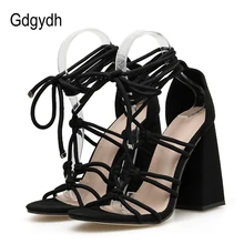 Gdgydh Lace Up Chunky Heel Sandals Women Gladiator Rome Dress Shoes High Heels Nightclub Female Footwear Black Ankle Strap цена Gdgydh Lace Up Chunky Heel Sandals Women Gladiator Rome Dress Shoes High Heels Nightclub Female Footwear Black Ankle Strap цены онлайн