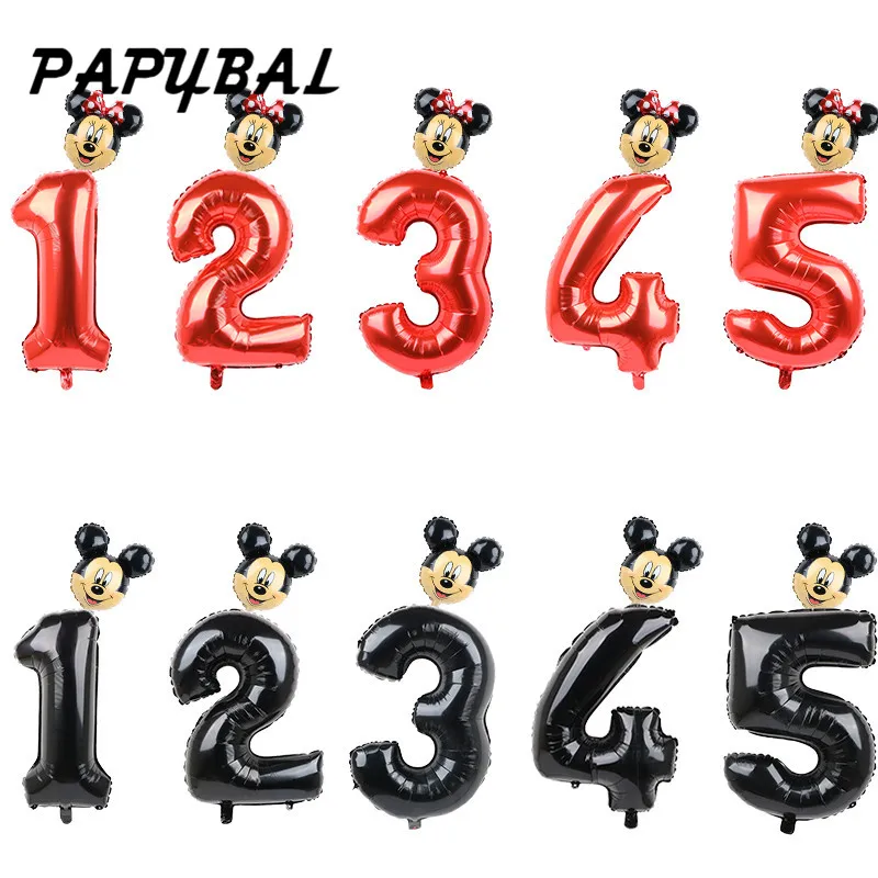 

PAPYBAL 32inch Red Black Number Foil Balloons Mickey Minnie Balloon Figure 1 2 3 4 5 Year Kids Boy Girl Birthday Party Decor