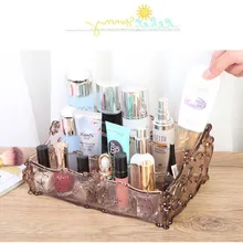 Пластиковая коробка для хранения косметики в европейском стиле, прозрачная многосетчатая коробка для хранения косметики, Настольная пластиковая коробка для ухода за кожей