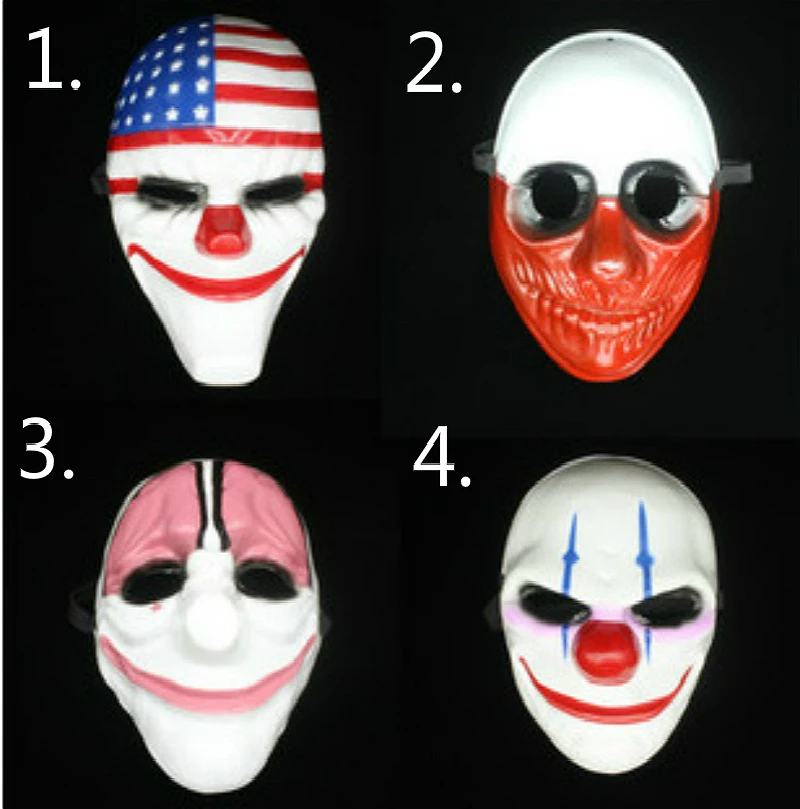 

HOT Halloween Scary Clown Payday 2 Mask Cosplay Masquerade Prop Carnival Mask Joker Dallas Wolf Hoxton Chains Movie Props Mask