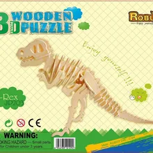 3D деревянные головоломки динозавров DIY Конструкторы для детей
