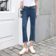 Джинсовый, синие джинсы брюки женские Капри джинсовые синие брюки со средней посадкой Плюс Размер 32 женские летние рваные брюки высокого качества