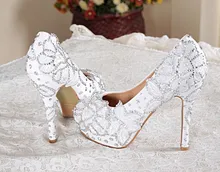 2016 Handmade White Flower High Heel Shoes Wedding Bridal Shoes Match Wedding Dress Shoes for Anniversary Party