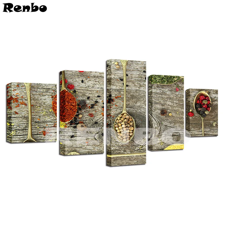 

square drill diy diamond painting 5 Pieces Spoon Grains Spices home decor whole diamond mosaic needlework 3d diamond embroidery