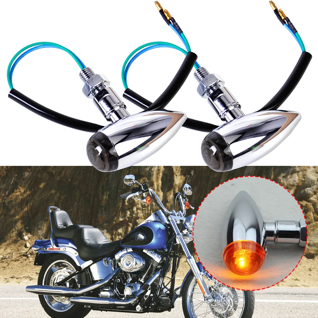 Best beler 2pcs Motorcycle Silver Bullet Turn Signals Light Lamp Indicator for Harley Chopper Bobber Custom Honda ATV Dirt Bike