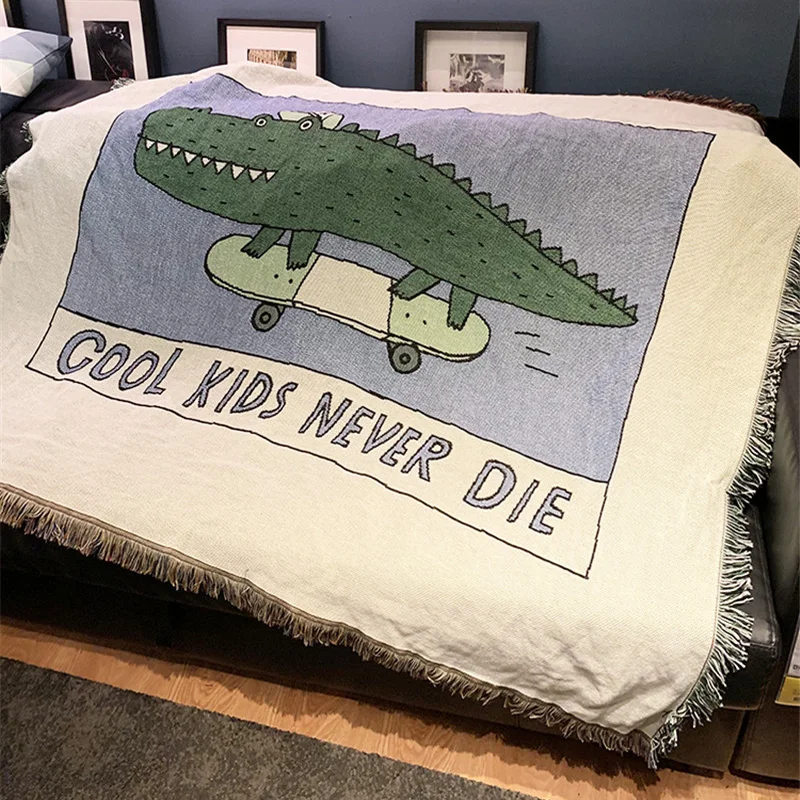 

Green Crocodile Throw Blanket Multifunction Letters Sofa Covers Cobertor Tassel Dust Cover Air Conditioning Blankets For Bed