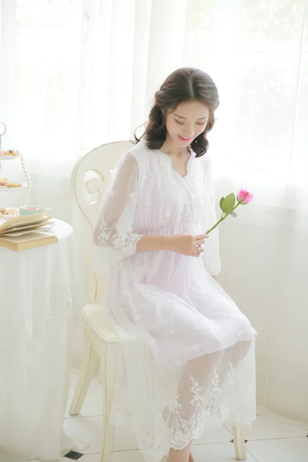 Новое поступление Для женщин Весна Винтаж Ночная рубашка пижамы для беременных Для женщин Ночная рубашка кружевное платье Для женщин