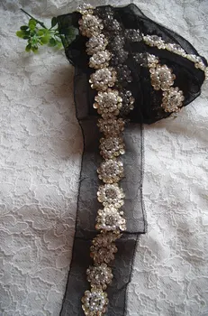 

blackbeaded lace trim bridal sash beaded jewelry Trim Pearl Beading trim sequined lace trim Bridal Belt 10yards
