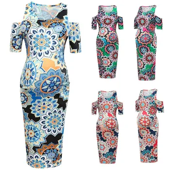 

Women Maternity Dresses Elegant Floral Print O-Neck Short-Sleeve Dress Pregnancy Dresses sukienka ciazo Vetement Femme 2019