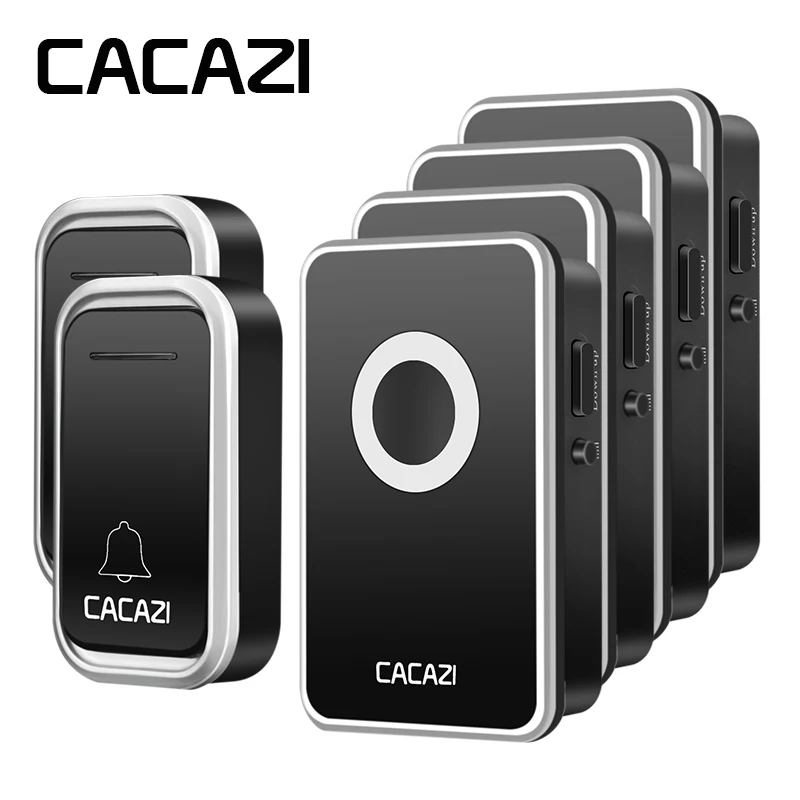 

CACAZI Smart Wireless DoorBell Waterproof Battery Button Operated 38 Rings 3 Volume AC US EU Plug 300M Remote Home Calling Bell