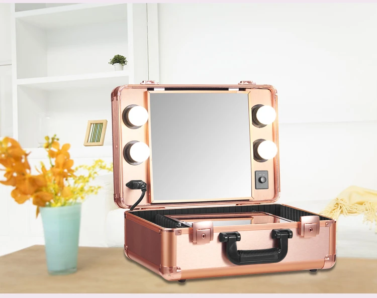 Makeup Artist Train Case with Lights Pro Station Portable Studio Box