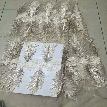 

High-quality feather design embroidery tulle mesh lace fabric in white and black color for evening dress HJ305-1