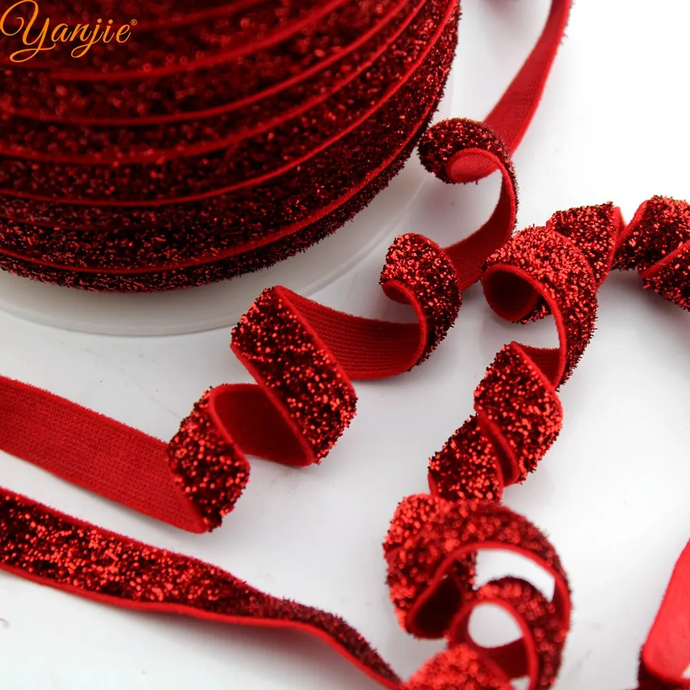 

50Yards/color 3/8''(10mm) Frosted FOE Glitter Velvet Elastic Band For Girls and Kids Headbands Elastic Hairband Hair Accessories
