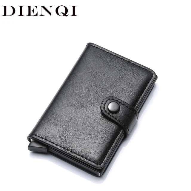 Best Offers DIENQI Anti Rfid Protection Men Women Box Credit Card Holder Pu Leather Vintage Slim Mini Wallet Aluminum Business id Card Case
