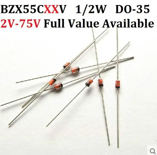 Диод Зенера DO 35 BZX55C15V 16V 18V 20V 22V 24V 27V 30V 33V 36V 39V 43V 47V 51V 56V 100 шт. 62 в 68 75 в. BZX55C/18/20/22/V|Диоды|