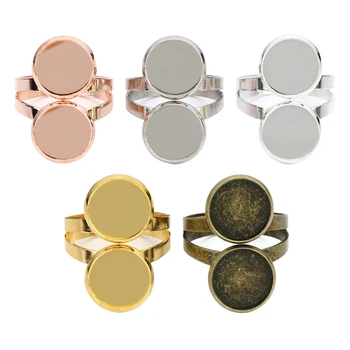

10pcs/lot Copper Adjustable Blank Double Ring Settings Fitting 12mm Round Photo Glass Cameo Cabochons Tray Jewelry Making F5106