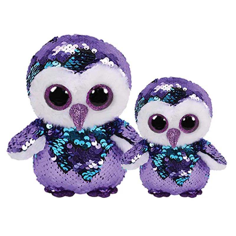 Ty Flippables лунный свет-фиолетовые блестки сова, плюшевые игрушки большие глаза глаз мягкое животное игрушка детский подарок