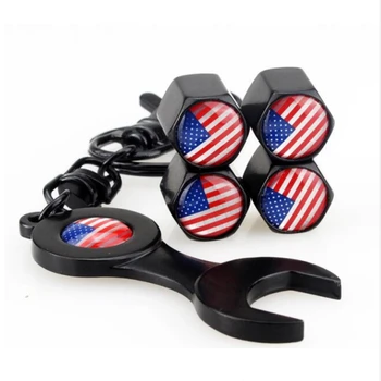 

4pcs Car-styling Wheels Valve Stems Caps & Wrench Flag Logo for Chevrolet Captiva Niva Aveolacetti Sonic Spark Cruz Ford Focus