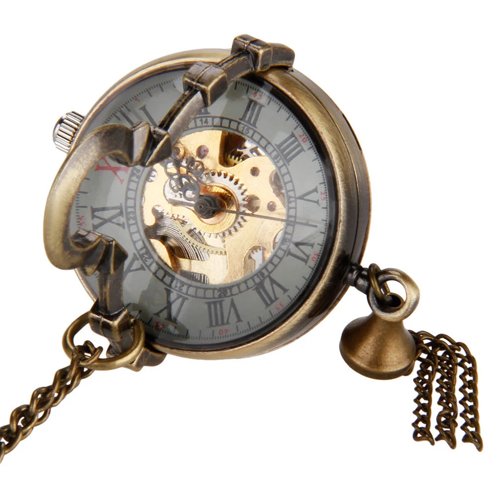 Унисекс Ретро хрустальный шар механические Цепочки и ожерелья подвеска карманные часы