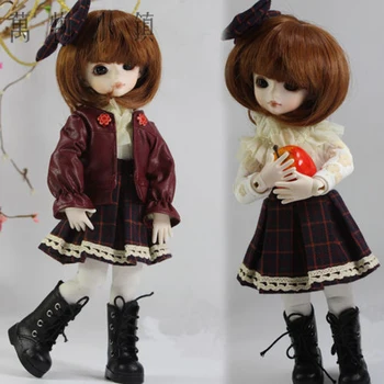 

Hot Casual Leather Coat+Gird Dress+Bow Headwear+Apple For 1/6 Yosd BJD Clothes