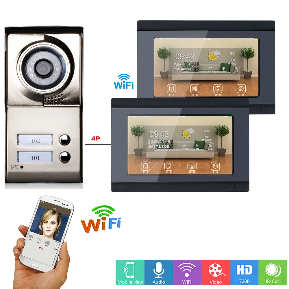 #*Cheap Yobang Security 2 Apartment APP Control 7 Inch Monitor Wifi Wireless Video Door Phone Doorbell Speakephone Camera Intercom KIT