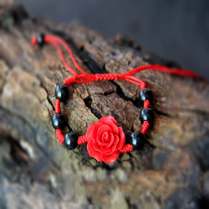 Chinois Fleur De Lotus Rouge Bracelet Pour Femme Homme