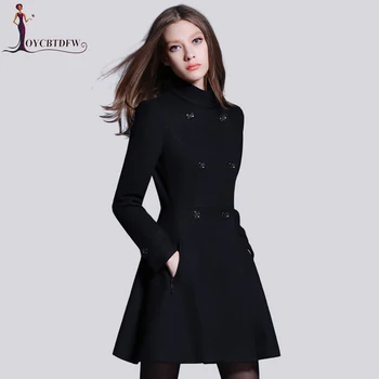 

Women Wool Coat 2018 New Stand Collar Double Breasted Cashmere Jacket Elegant Fashion Female Pure Slim Plus Size cloak Outerwear
