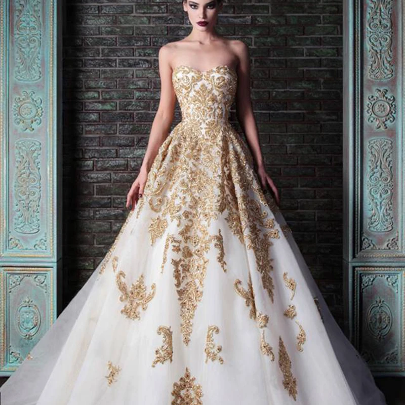 

Vestido noiva White gold wedding dresses 2014 Rami Kadi embroidery wedding gown XT-1085
