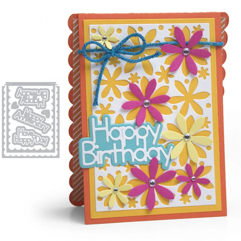 

Frame and Happy Birthday Phrase Metal Cutting Dies for Scrapbooking and Cards Making Paper Craft Die