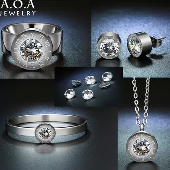 

DIY Stainless Steel Bijoux Set Stamped Earring Necklace Rings AAA CZ Interchangeable Jewelry Set For Party