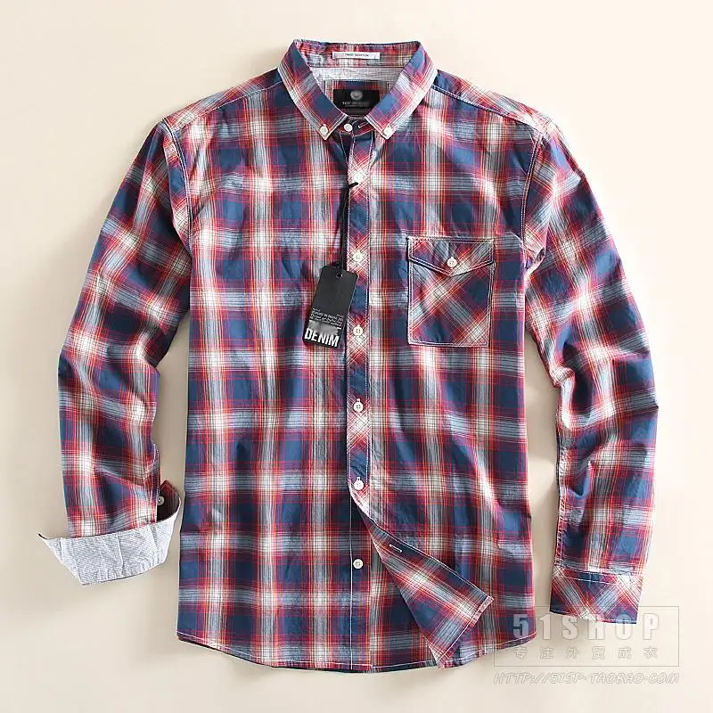 2016 Men Plaid Shirt Men Cotton Brand New Spring Slim LS Formal