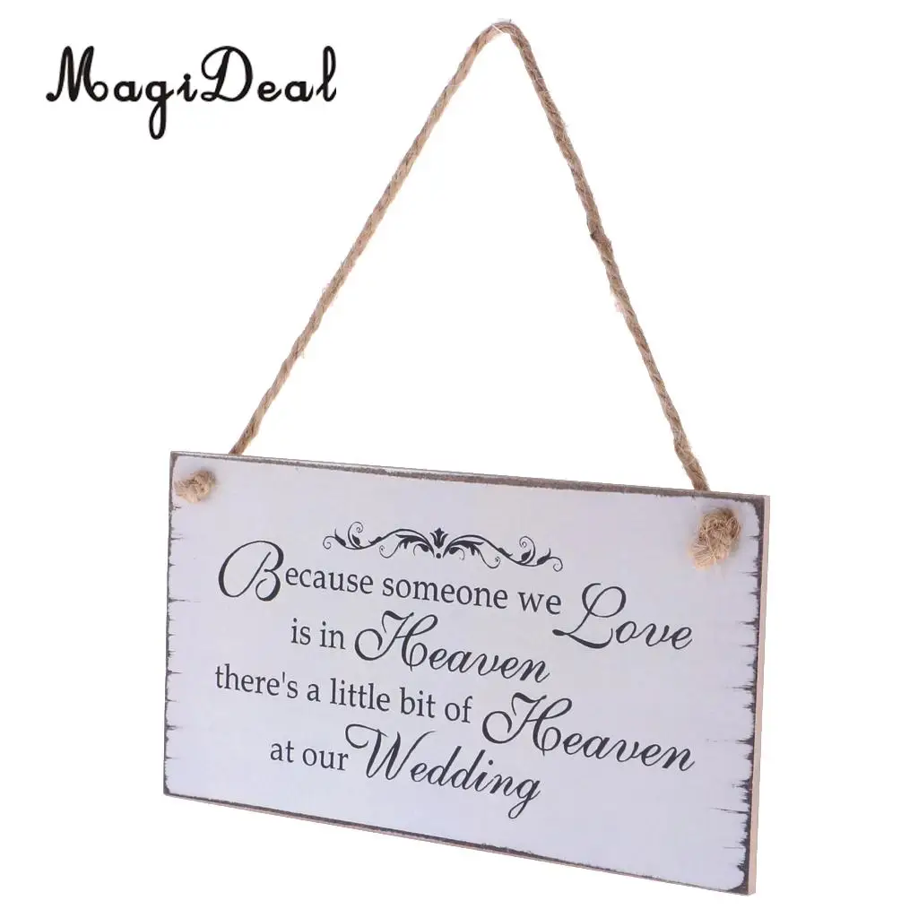 MagiDeal Vintage Wooden Hanging Board Because Someone We love is in Heaven Wedding Sign Memorial Hanging Plaque 