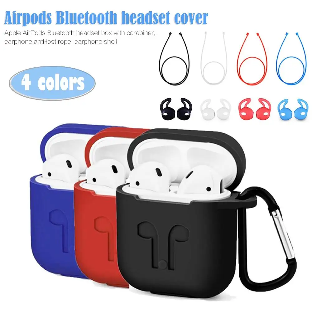 

Silicone Airpods Earphones Protective Case Protector Wireless Bluetooth Earphones Cover with Lanyard For iPhone