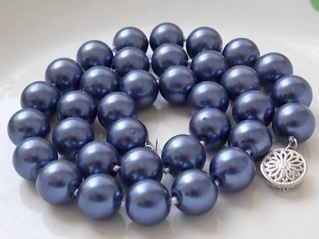 

Fast SHIPPING Charming!12mm Blue Sea Shell Pearl Round Beads Necklace BP NEC70 (A0325)